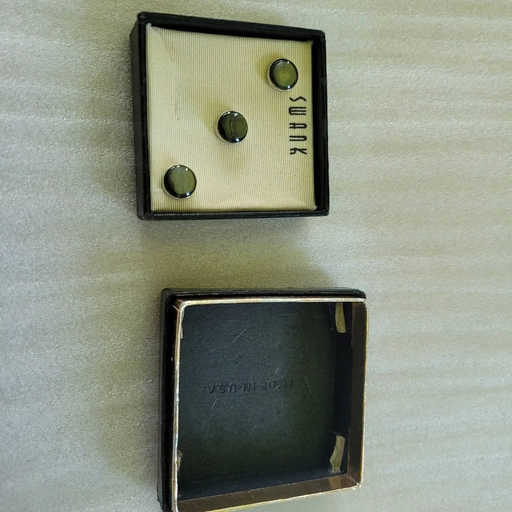 Vintage Swank Stone Tuxedo Shirt Studs Set of 3 Box